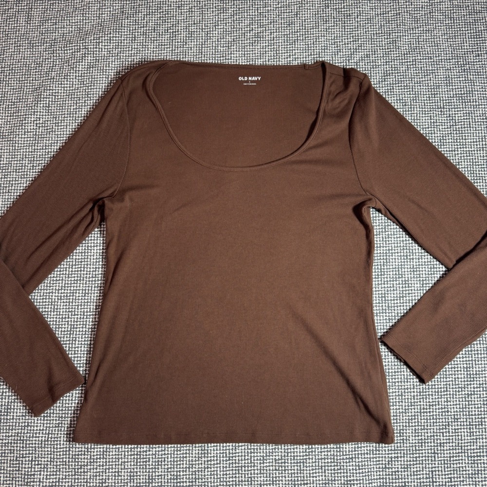 Old Navy Womens Brown Ribbed Scoop Neck Long Sleeve Top Size L